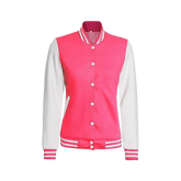 Women's White and Pink Varsity Jacket - Baseball Bomber Style